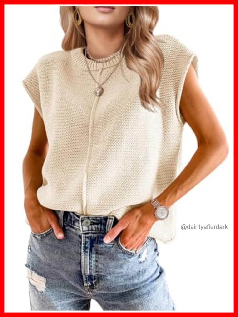 Womens Crochet Sweater Vest Short Sleeve Crew Neck Western Boho Top